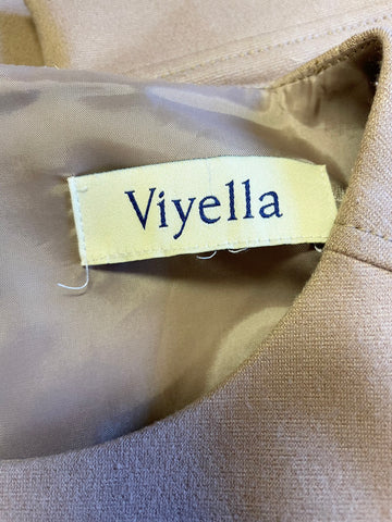 VIYELLA CAMEL ROUND NECK 3/4 SLEEVE PENCIL DRESS SIZE M