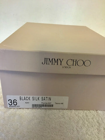JIMMY CHOO BLACK SILK SATIN JEWEL TRIM SLINGBACK SANDALS SIZE 3.5/36
