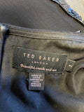 TED BAKER RUSSI BLACK & NUDE LINED MESH TRIM BEAD & SEQUIN TRIM FIT & FLARE DRESS SIZE 1 UK 8