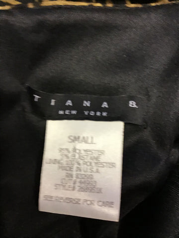 TINA B. NEW YORK BROWN LEOPARD PRINT 3/4 SLEEVE WRAP STYLE DRESS SIZE S UK 10/12