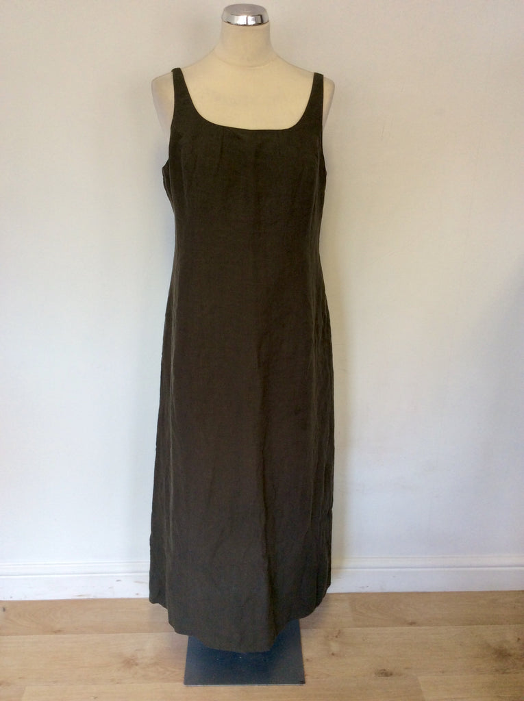 JIGSAW BROWN LINEN LONG SLEEVELESS DRESS SIZE 16 Whispers Dress Agency JIGSAW BROWN LINEN LONG SLEEVELESS DRESS SIZE 16 Whispers Dress Agency