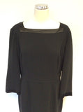 JAEGER BLACK SQUARE NECKLINE 3/4 SLEEVE PENCIL DRESS SIZE 18