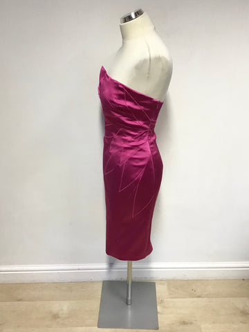 TED BAKER PINK SATIN STRAPLESS PENCIL DRESS SIZE 12