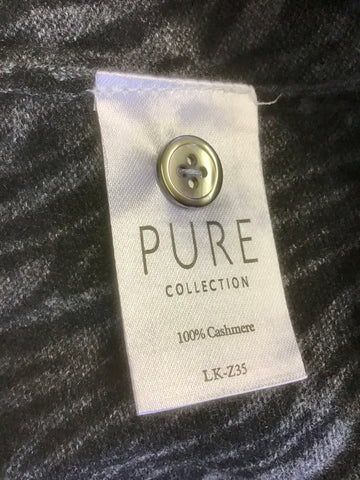 PURE COLLECTION BLACK & GREY DESIGN 100% CASHMERE FRILL EDGE CARDIGAN SIZE L