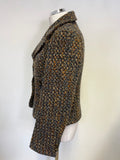 HOBBS BROWN & TURQUOISE WOOL BLEND TWEED JACKET SIZE 14