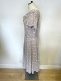 JACQUES VERT LIGHT MAUVE & WHITE SPOT SPECIAL OCCASION FIT & FLARE DRESS SIZE 16