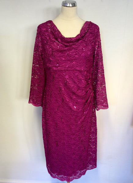 BRAND NEW GINA BACCONI FUSCHIA PINK SEQUIN LACE SPECIAL OCCASION DRESS SIZE 18