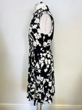HOBBS BLACK & WHITE PRINT SLEEVELESS COLLARED FIT & FLARE DRESS SIZE 12