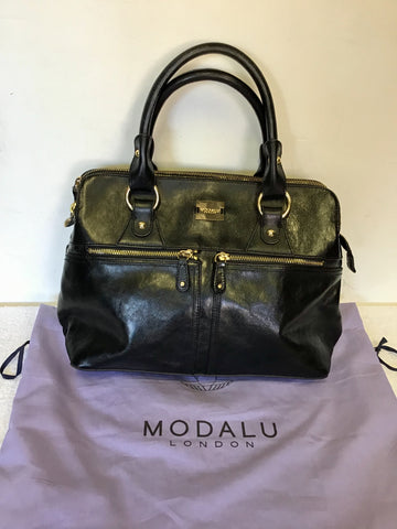 MODALU LONDON BLACK LEATHER PIPPA TOTE BAG
