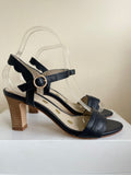 BODEN NAVY BLUE LEATHER ANKLE STRAP BLOCK  HEEL SANDALS SIZE 5/38
