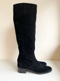 OFFICE BLACK SUEDE KNEE HIGH LOW HEEL BOOTS SIZE 7.5/41