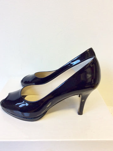 HB ESPANA DARK BLUE PATENT LEATHER PEEP TOE HEELS SIZE 4/37