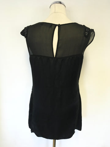 MINT VELVET BLACK SILK EMBELLISHED TRIM SLEEVELESS TUNIC TOP SIZE 14