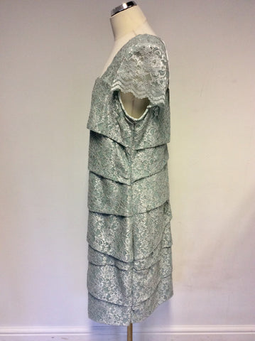 BRAND NEW GINA BACCONI LIGHT GREEN SPARKLE TIERED DRESS SIZE 20