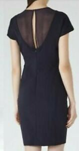 REISS BELLANNE NAVY BLUE MESH TRIM CAP SLEEVE PENCIL DRESS SIZE 8