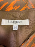LK BENNETT BROWN & ORANGE PRINT SILK SLEEVELESS DRESS SIZE 12