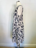 MINT VELVET GREY & NAVY BLUE PRINT SLEEVELESS DRESS SIZE 8