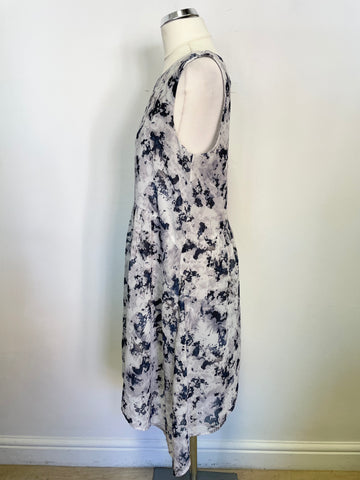 MINT VELVET GREY & NAVY BLUE PRINT SLEEVELESS DRESS SIZE 8