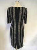 HOBBS BLACK & GREY MARL STRIPED SHORT SLEEVE PENCIL DRESS & JACKET SIZE 10