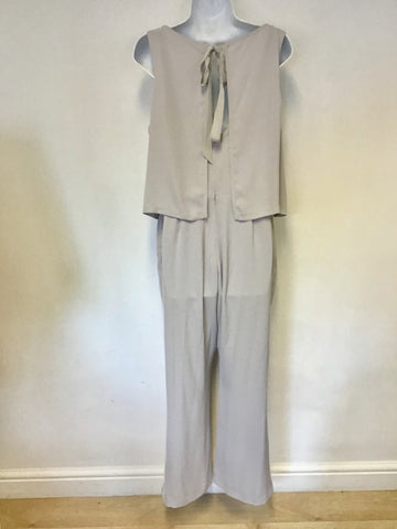 MINT VELVET DOVE GREY CAPE SLEEVELESS JUMPSUIT SIZE 14