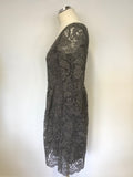 GREAT PLAINS BOUTIQUE GREY LACE 3/4 SLEEVE FIT & FLARE OCCASION DRESS SIZE L