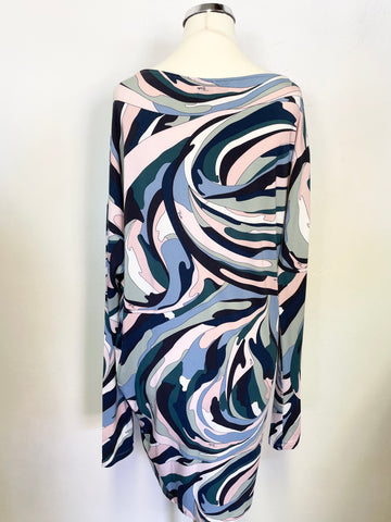 EMILIO PUCCI PINK,BLUE, WHITE & GREEN SHADES PRINT STRETCH JERSEY DRESS SIZE 10