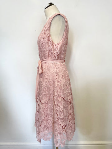PHASE EIGHT PINK LACE SLEEVELESS TIE BELT SPECIAL OCCASION DRESS SIZE 16