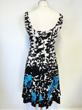 NINE WEST BLACK, WHITE  & TURQUOISE FLORAL PRINT SLEEVELESS FIT & FLARE DRESS Size 4 UK 8