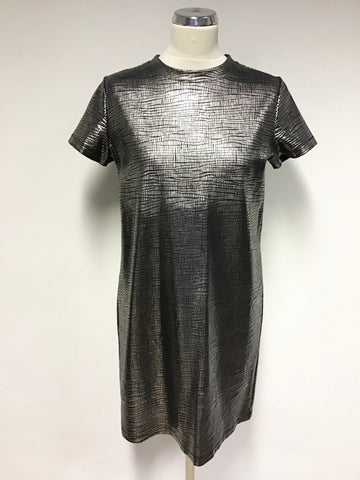 COS SILVER METALLIC & BLACK SHIFT MINI DRESS SIZE S