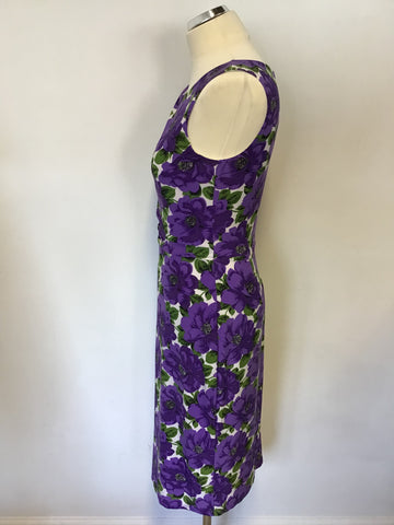 PHASE EIGHT PURPLE,WHITE & GREEN FLORAL PRINT DRESS SIZE 12