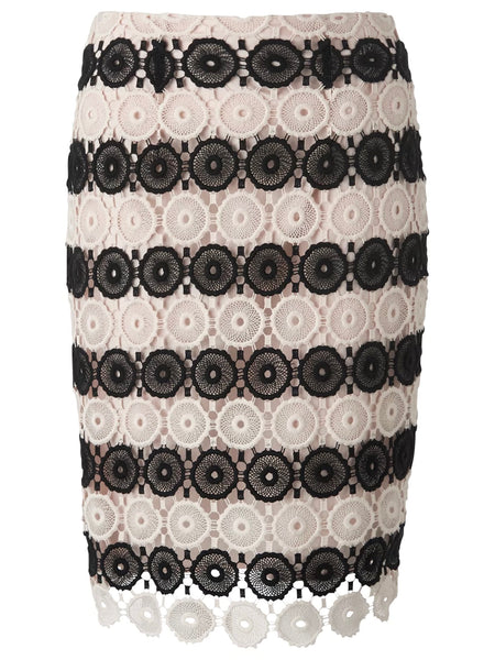 LK BENNETT CLAUDINE BLACK & CREAM CROCHET PENCIL SKIRT SIZE 10