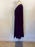 WINDSMOOR AUBERGINE V NECKLINE 3/4 SLEEVE STRETCH JERSEY DRESS SIZE 16