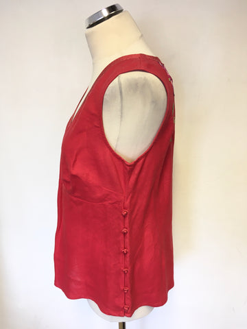 BRAND NEW MONSOON RED LINEN FLORAL EMBROIDERED SLEEVELESS TOP SIZE 16