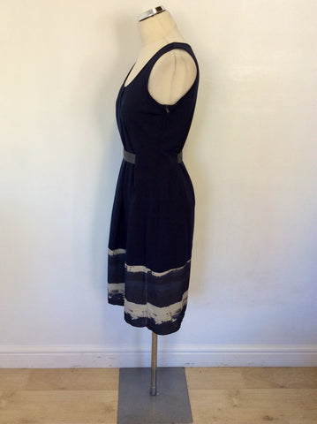 SIMPLY WANG BY VERA WANG NAVY BLUE & GREY TRIM DRESS SIZE 6 UK 10