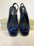 BRAND NEW TONI PONS BLUE LEATHER WEDGE HEEL SANDALS SIZE 4/37
