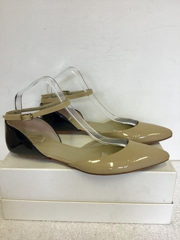 BODEN BEIGE & BLACK PATENT LEATHER ANKLE STRAP FLATS SIZE 7/40