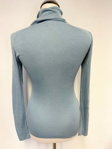 JIGSAW LIGHT BLUE SILK & COTTON FINE KNIT POLO NECK JUMPER SIZE S