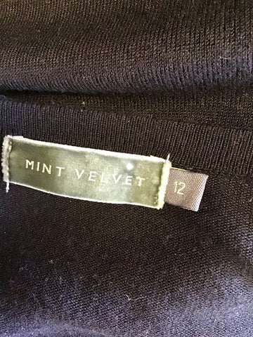 MINT VELVET BLACK KNIT & BROWN SILK PRINT DRESS SIZE 12