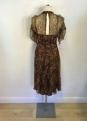 KAREN MILLEN BROWN LEOPARD PRINT SILK DRESS SIZE 10