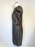 TED BAKER GREY WOOL & SILK BLEND CUT OUT BACK EXTREME HALF SLEEVE PENCIL DRESS SIZE 4 UK 14