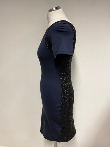 REISS AMBER NAVY BLUE & BLACK SEQUINNED PENCIL DRESS SIZE 8