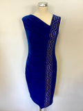 BRAND NEW JOSEPH RIBKOFF BLUE WITH GOLD SPARKLE TRIM SPECIAL OCCASION/ COCKTAIL DRESS SIZE 10