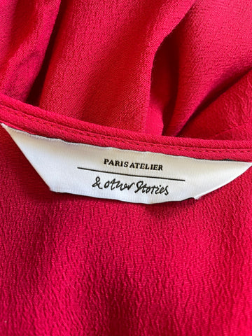 & OTHER STORIES RED LONG SLEEVE WRAP DRESS SIZE 40 UK 12