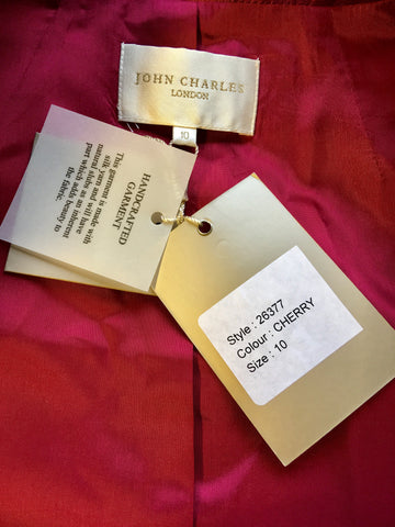 BRAND NEW JOHN CHARLES CHERRY SILK YARN PENCIL DRESS & BOLERO JACKET SIZE 10