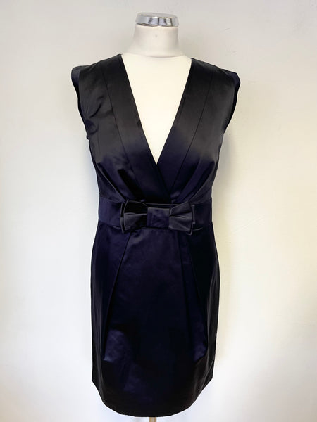 JIGSAW NAVY BLUE SLEEVELESS BOW TRIM SPECIAL OCCASION DRESS SIZE 10