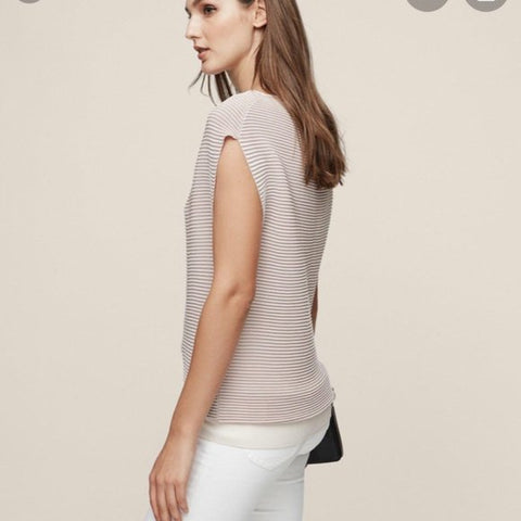 REISS LUCINDA NUDE & WHITE TEXTURED STRIPE SLEEVELESS KNIT TOP SIZE M