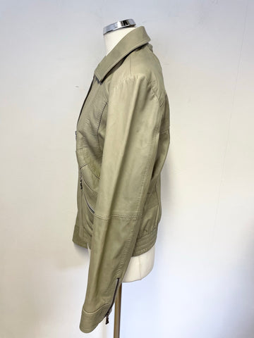 TED BAKER AMOUR STONE GREY SOFT LEATHER ZIP UP JACKET SIZE 3 UK 10/12