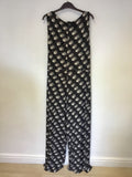 PHASE EIGHT BLACK & CREAM PRINT TIE WAIST JUMPSUIT SIZE 18