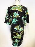 LAUREN RALPH LAUREN BLACK & GREEN FLORAL PRINT FRILLED SHORT SLEEVE SHIFT DRESS SIZE S