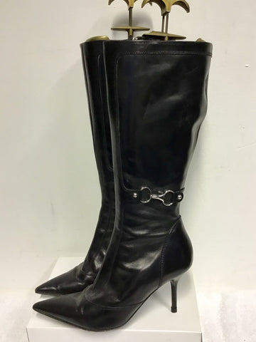 KAREN MILLEN BLACK LEATHER & HORSE BIT TRIM BOOTS SIZE 6/39